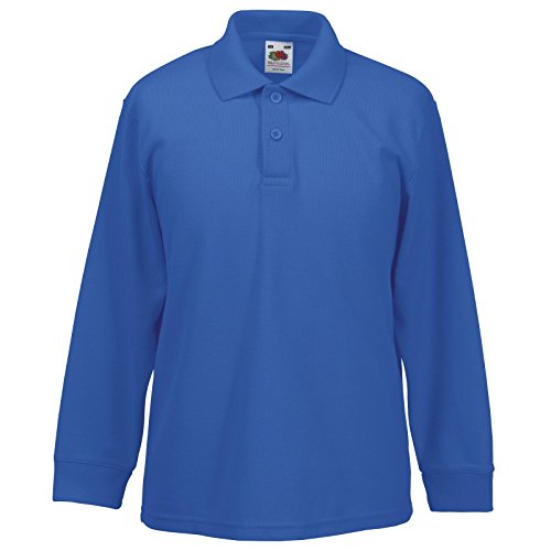 New Fruit of the Loom Childrens Kids Long Sleeve Polo Shirt Royal 3/4