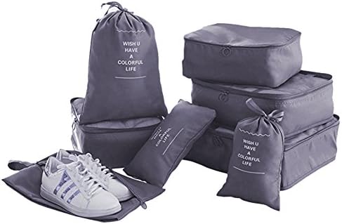 Fleulumira 8pcs Travel Packing Cubes - Luggage Packing Organizers Bags Compression Storage Pouches (Grey)