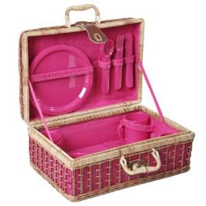 Wicker Picnic Basket - Pink: Amazon.co.uk: Kitchen & Home