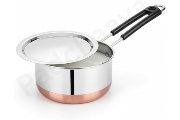 Padchaaya Stainless Steel Sauce Pan with Lid Tea Pan Chai Pan Milk Pot with Handle Induction & Gas Stove Compatible (1.5 Liter) (Copper, 1 Liter)