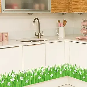 JAAMSO ROYALS PVC Vinyl Green Grass Cute Little Flowers Kids Room d?cor Wall Sticker (70 cm X 50 cm)