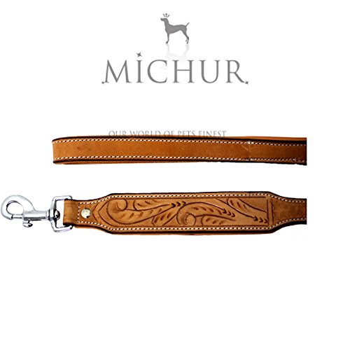 MICHUR Felipe LEINE Guinzaglio in Pelle Cani, Pets, Guinzaglio Piatto, Guinzaglio in Pelle, Montaggio al Collo Felipe Beige, Marrone Taglia (Circa) 120 cm x 2,5 cm