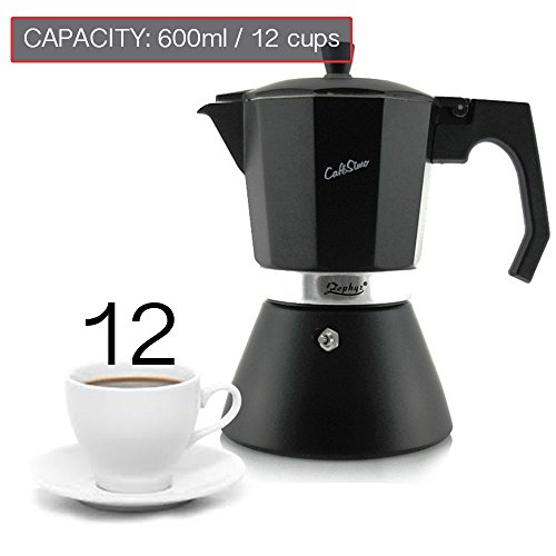 ZEPHYR Z-1173-DI12 CafeSimo 12 Tassen Italienisch Aluminium Espresso Kaffeemaschine Herd Oben Induktion mit Anti-Kalk-Function 600 ml, 0,6 L schwarz - 3