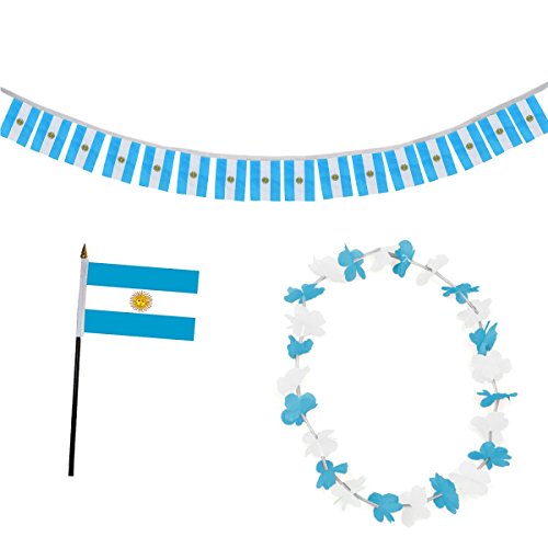 Sonia Originelli Fan-Paket-9 WM EM Fußball Fan Girlande Mini Flagge Hawaiikette Farbe Argentinien