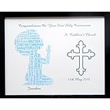Neue personalisierte Mädchen, Jungen oder Zwillinge oder Mädchen & Jungen 'Beten' Erste heilige Kommunion oder Konfirmation Word Art Design (D) Präsentiert in 8 