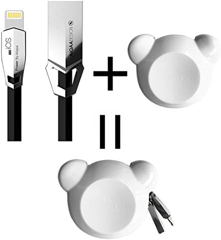 Aiqaa Apple Lightning Data Cable，Zinc Alloy Plug Design,2.4A Fast Charging And Data Transmission Line【Zinc Alloy Data lines】 + 【Winnie the Smart Winder】for iPhone 7 Plus 6S Plus 6 Plus SE 5S 5C 5, iPad 2 3 4 Mini, iPad Pro Air 2, iPod - 3.3ft/1m (IOS((LightningUSB)+Winder, Bright silver + White)