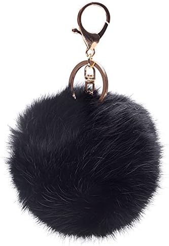 Dasuke Plush Ball Gold Plated Charm Key Chain for Car Key Ring Bag (Black)