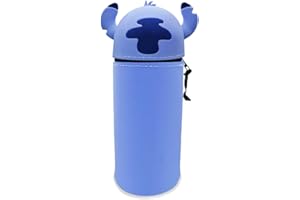 GDFJBG Federmäppchen 2 in 1 aus welchem Silicon,Kawaii Cartoon Stand Up Federmäppchen für Schreibwaren Unisex Kapazität Mäppchen Kosmetiktasche Bleistifttasche Niedliche Schule Geschenke (Sitzen Blau)