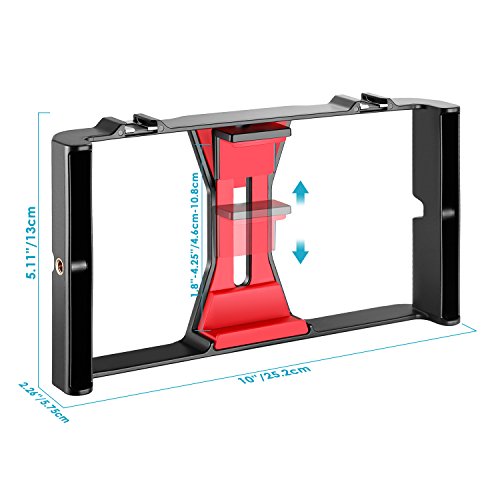 Neewer Kit di Gabbia Fotografica Smartphone Video Rig & Pannello Luce 36 LED Dimmerabile, Stabilizzatore Portatile per Vlogging Produzioni Registrazioni Video per iPhone X/8/7 Plus/7 Samsung & Altri Dispositivi con Schermo 7â€ o Inferiore (Nero/Rosso)