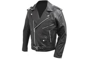 BI ESSE BS MOTO - Giacca chiodo da motociclista in vera pelle bovina, stile Marlon Brando (Nero