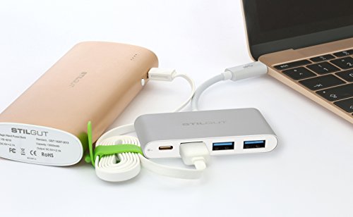 StilGut USB Typ C Multiport Adapter mit Ladefunktion, 3-Port USB 3.0 für Apple 12″ Retina MacBook und Chromebook Pixel, Silber - 8