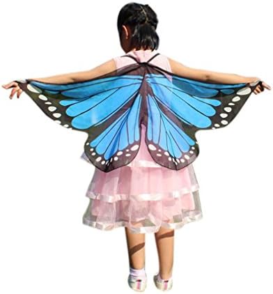 Boys Girls Shawl Sonnena Beautiful Soft Fabric Butterfly Wings Wrap Shawl Fairy Ladies Girls Nymph Pixie Costume Dresses Capes Stoles Coat Accessory Good Decoration For Party Dress up Easter Day Gift (118*48CM, C- Blue)