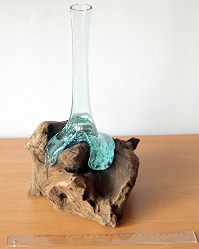 Geschenk Deko Gamal Wurzelholz B-WARE Glasvase 35 cm Teak Wurzel Holz Teakholz Bali Glas Vase L - 3