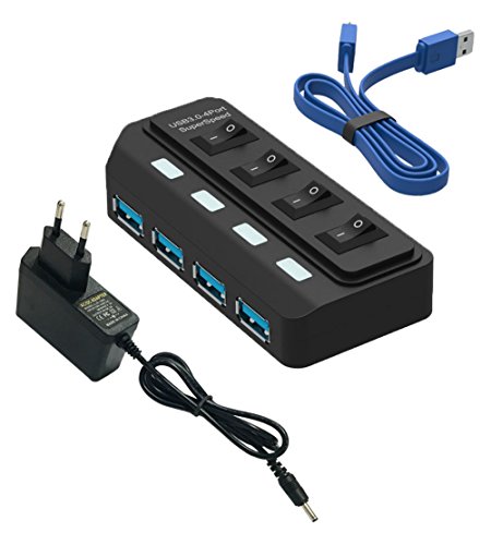 Tumao USB 3.0 Hub 4 Ports mit 5V 2A Netzteil, USB 3.0 Schalter Hub Ladegerät, Superspeed DatenHub USB 3.0 Kabel designt für iMac, MacBook Pro, MacBook Air, Mac Mini, Mobile Geräte
