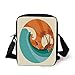 Produktbild Ride The Wave,Retro Man Surfing at Beach Island Coconut Palm Trees Illustration,Teal Vermilion Cream Print Kids Crossbody Messenger Bag Purse