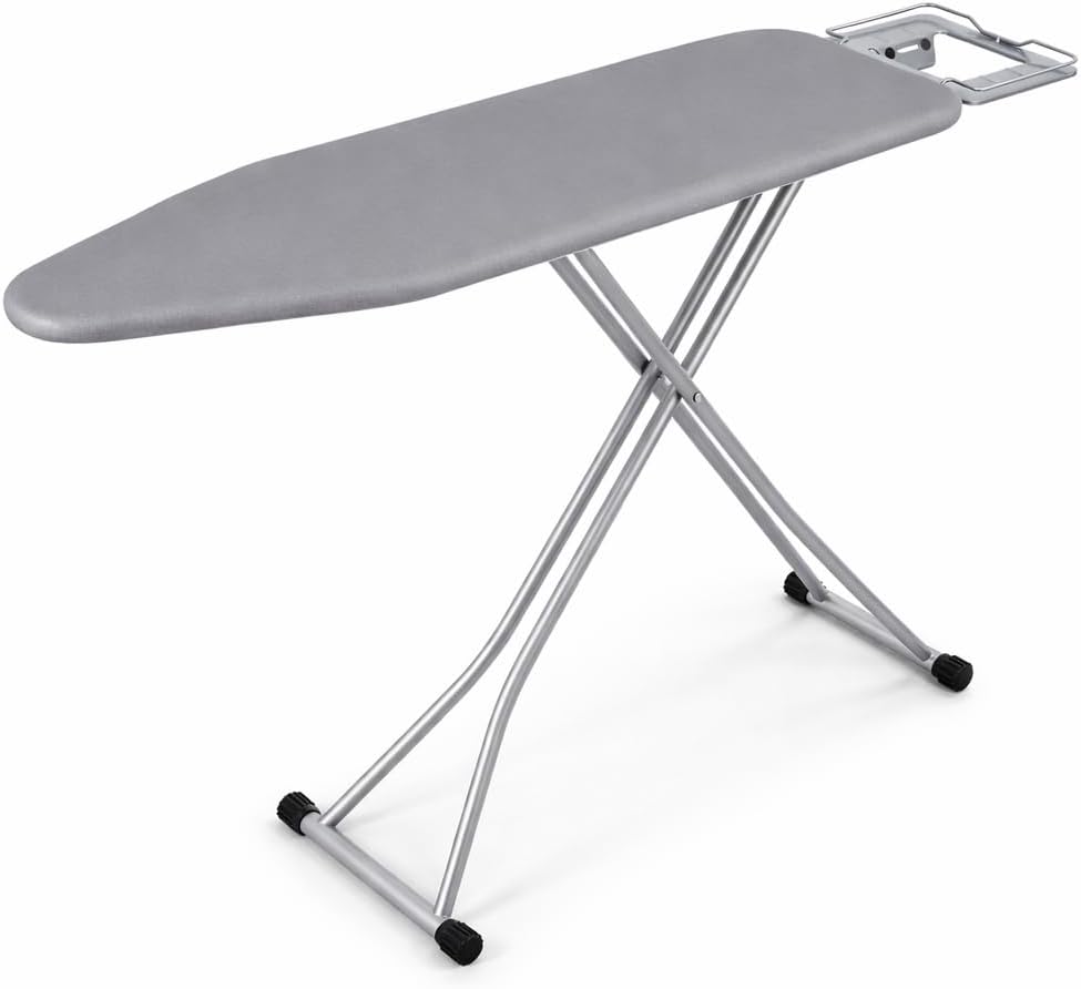 Tabla de Planchar Grande y Plegable con Altura Regulable Desde 70 a 90cm | 120x35cm | Estructura metálica | Soporte de Plancha Antideslizante | Funda rellena de algodón Resistente al Calor | Ligera