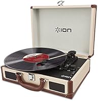 ION Audio Vinyl Motion Audio Deluxe Record Player - Luxury portable vinyl turntable with USB digital conversion Audio, rechargeable battery and stereo speakers - Ivory
