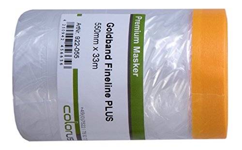 3 x Colorus Goldband Fineline PLUS 33m UV Masker Tape mit 55 cm Maler Abdeckfolie – Cover Quick Abdeckband - 2