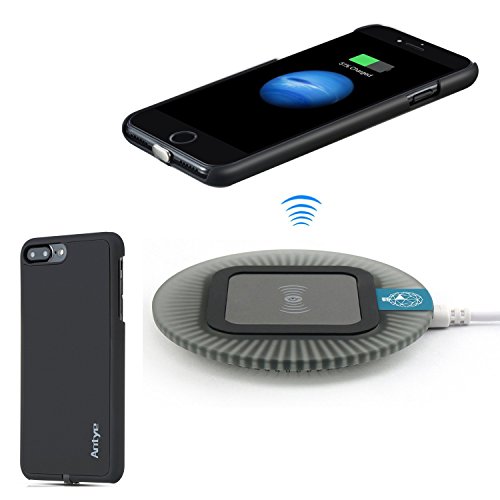 Antye Qi Wireless Charger Kit for iPhone 7 Plus (5.5 Inch), Including [Detachable Lightning Connector] Wireless Charging Receiver Case and [Sleep Friendly] Wireless Charger Pad (Black-Black)