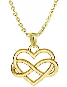 GH1a Herz Unendlichkeit ANHÄNGER mit KETTE 925 Echt Silber + 24K Vergoldet