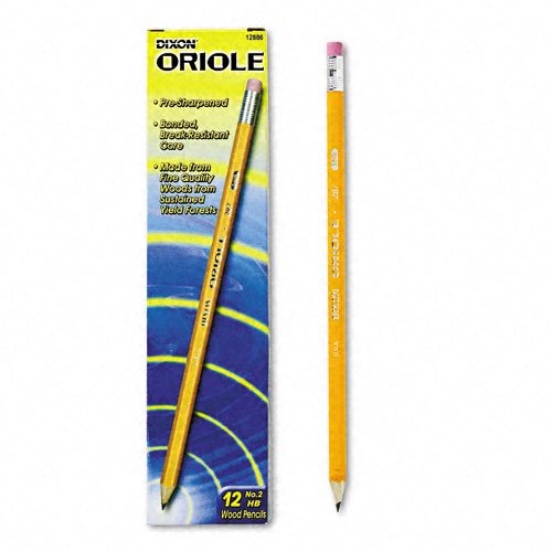 Dixon Oriole Woodcase Pre-Sharpened Pencil, HB #2, Yellow Barrel, 12/Pack