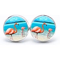 Ohrstecker / Ohrhänger Flamingos am Strand - Größe wählbar