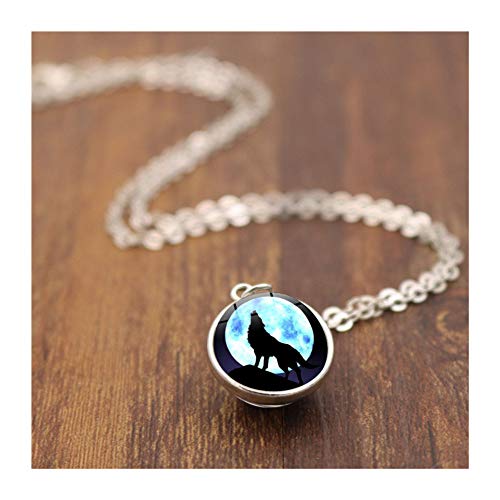 Preisvergleich Produktbild Nikgic Halskette Edelstein Halskette Wolf Doppelseitige Glaskugel Edelstein Anhänger Halskette 1 1