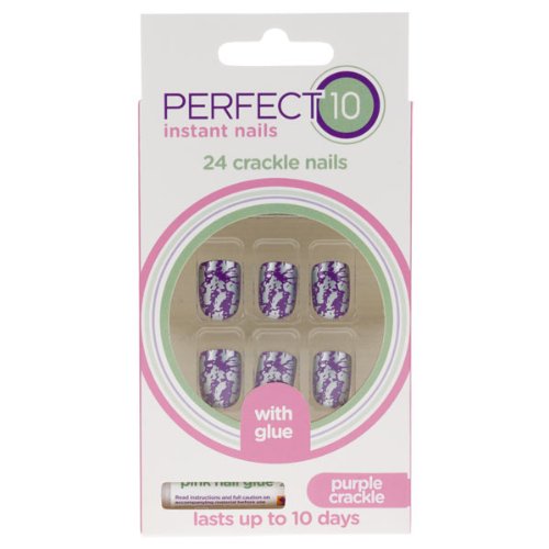 Perfect 10 Instant Nails Crackle Effect - 24 Nails With Glue (Purple Crackle)