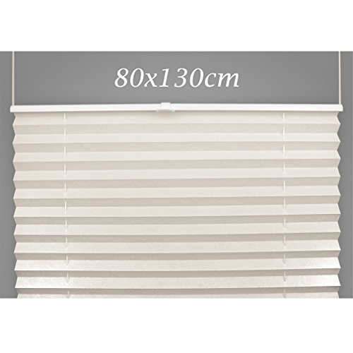 SHINY HOME® 80 x 130cm Easyfix Faltrollo Jalousien Plissee mit Klemmträger ohne Bohren Blickdicht Vorhang Sonnenschutzrollo Fensterrollo Gardinen – Beige - 2