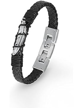 s.Oliver Kinder-Armband 18+2 cm Feder Jungen Edelstahl Leder 20 cm 2015033