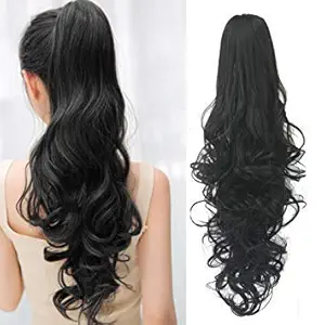Pema Hair Extensions And Wigs Synthetic Wavy-Curly Ponytail Long Hair Extension (Black)