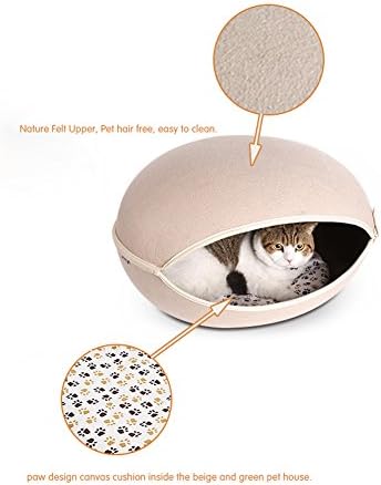 YYF Nature Egg Shape Cozy Felted Pet Caves for Cat Small Beige