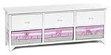 Landhaus Kommode Schrank weiß Sideboard mit 3 Schubladen 3 Körbe Rosa Bezug NEU