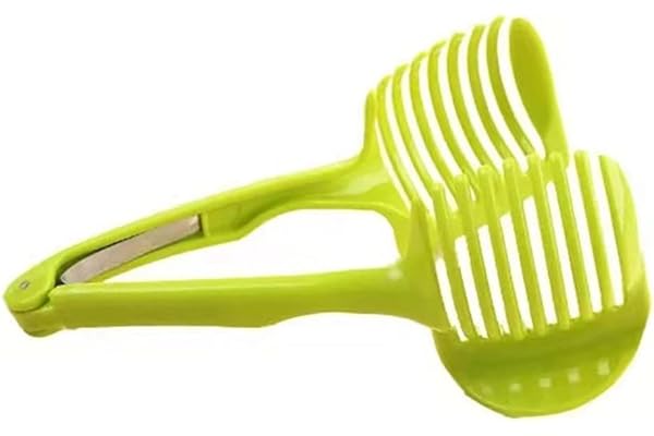 CHUANGOU Citron tomatskärare rund multisyfte fruktslicer, fruktfräs, med långa handtag och tonongs, plast, bekvä