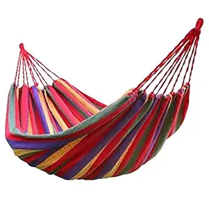 Belity Portable Garden Canvas Hammock Canvas Bed Camping Hanging Porch Backyard Indoor Outdoor Swing Red