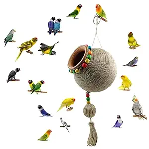 Jainsons Pet Products Natural Earthenware Bird House, Hand Made Hummingbird Nest, Small Parakeets Cockatiels, Conures, Macaws, Lovebirds Bird House for Garden Window Outdoor Home Decoration (1pcs)