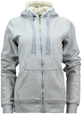 Real HOXTON Premium Womens Ladies Zip Fleece Hoodies Borg Sherpa Lined Hoodie (Heather Grey, XL)
