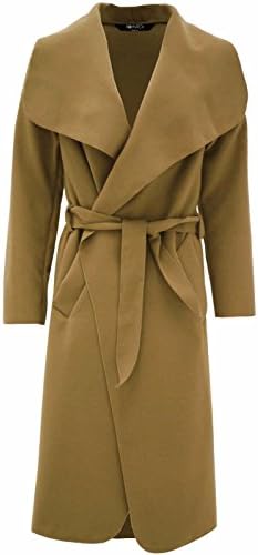 Women Italian Long Sleeve Ladies Belted Trench Waterfall Coat Long Jacket