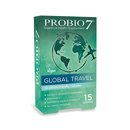 Probio7 Global Travel | 8 specie vive di batteri amici | Ogni capsula fornisce 10 miliardi di CFU | Supplemento di salute digestivo