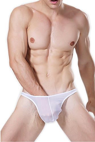 Louis Rouse Men's Sexy Silky See Through Bikini Briefs Underwear (M, White)