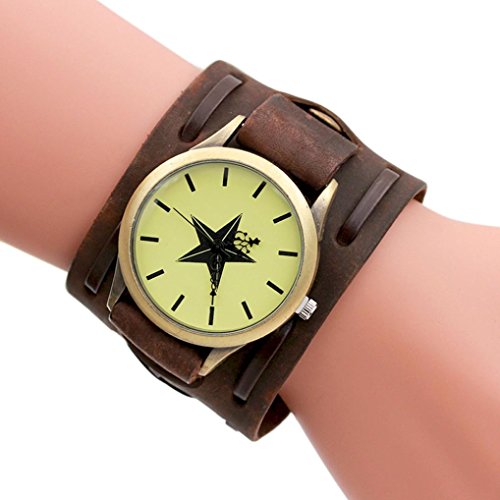 Preisvergleich Produktbild Hunpta Herren Leder Armband geflochten Wicklung Nieten Armband Uhren Armbanduhr (Braun)