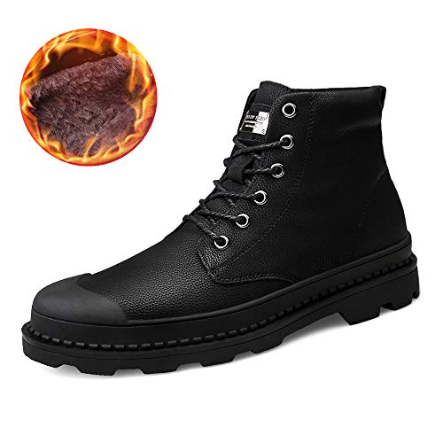 ENLEN BENNA Men’s Casual Hiking Boots Winter Waterproof Warm Leather Ankle Work Boots Anti-Slip Combat Martin Black Boots for Walking,Outdoor, Urban