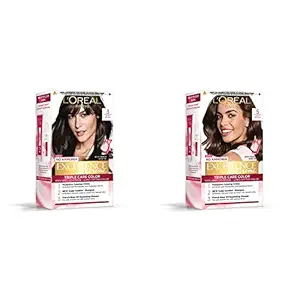LOreal Paris Excellence Creme Hair Color, 3 Dark Brown/Natural Darkest Brown, 72ml+100g & LOreal Paris Excellence Creme Hair Color, 5 Light Brown/Natural Brown, 72ml+100g