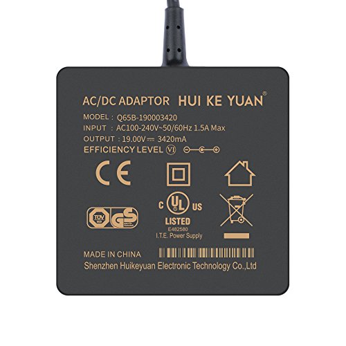 [TUV GS LISTED] HUIKEYUAN 19V 3,42A 65W Notebook Laptop Netzteil Ladegerät Ladekabel Adapter für ASUS N193 V85 R33030, Asus Vivobook Q500A S300CA S400CA S405CA R405CA Q501 Q501L S300 S300C X450V X550V Q301 Q301L Q400 S300 S551, Lenovo IdeaPad g530 g550 g555 g560 y450 y530 65W Ladegerät Netzteil Ladekabel, Stecker 5,5*2,5mm - 4