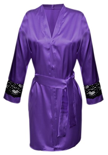 Preisvergleich Produktbild DKaren-Nachtwäsche Damen Morgenmantel aus Satin BETTY (Lila, M)