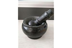 COOKWARE COMPANY Mortar & Pestle 12cm Dia 14cm Hight pestle 15x6.4cm long Natural cut Granite Guaranteed Quality