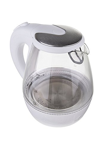 Glas Design Wasserkocher exclusive blaue LED Innen Beleuchtung 2.200 Watt 1,5 Liter kabellos WEIß 100% BPA Frei Teekocher Kettle Wather Cooker (Weiss) - 3