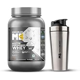 MuscleBlaze Biozyme Performance Whey Protein Powder, Rich Chocolate (1 kg) + Stainless Steel Gym Shaker (700ml)