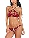 Produktbild Meaneor_Fashion_Origin Dessous Set Damen Reizwäsche Spitze BH Panty Bustier Lingerie Negligee Neckholder Unterwäsche mit String (XL, D Weinrot)