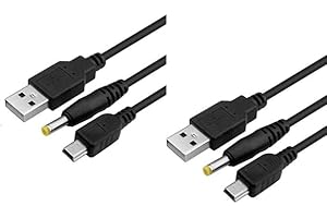 WICAREYO 2PCS Charging Cable for PSP, 2 in 1 USB 2.0 Data Sync Transfer USB Power Charger Cable for PSP 1000 2000 3000